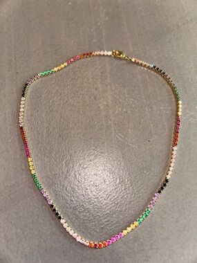 Dainty Gold Multicolor Rainbow Crystal Tennis Necklace - Women Jewelry